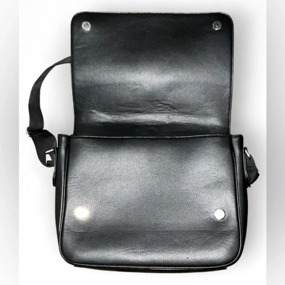 H&M Black Faux Leather Messenger Bag Metal Slider Buckle Crossbody Satchel